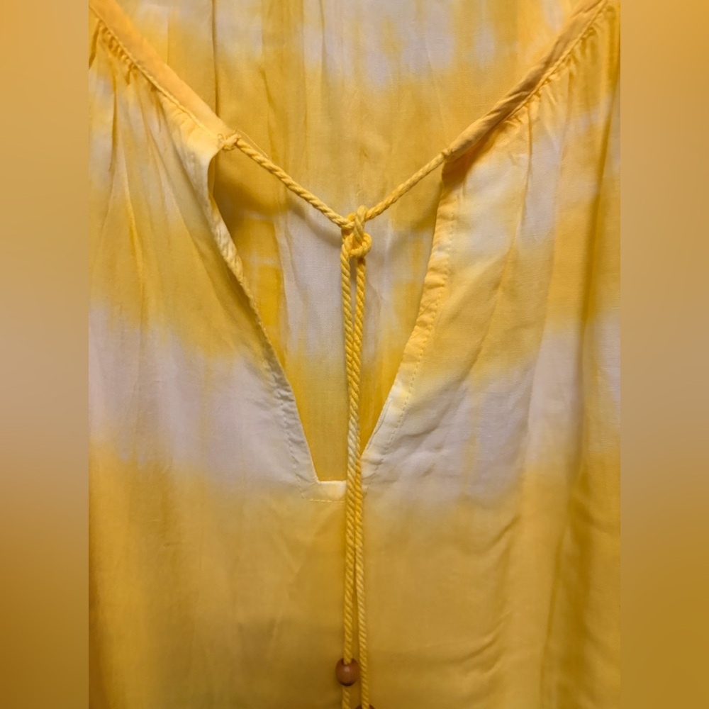 ESQUALO Viscose Yellow Tie-Dye Balloon Sleeve Boho Blouse - Picture 6 of 10